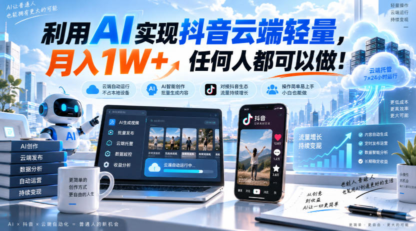 利用AI实现抖音云端轻量，月入1W+，任何人都可以做！【揭秘】 - 轻创社