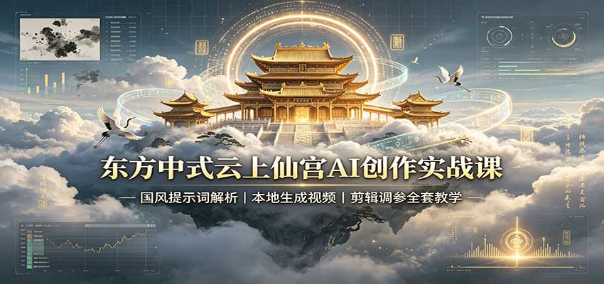 东方中式云上仙宫AI创作实战课：国风提示词解析，本地生成视频，剪辑调参全套教学 - 轻创社
