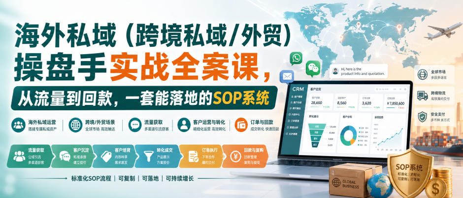 海外私域(跨境私域/外贸)操盘手实战全案课，从流量到回款，一套能落地的SOP系统 - 轻创社