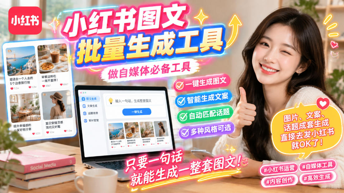 小红书图文批量生成工具，话题、文案、配图一键生成，直接发布，做自媒体必备工具 - 轻创社