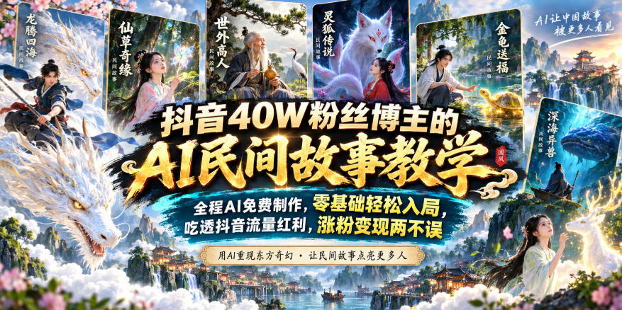 抖音40W粉丝博主的AI民间故事教学，全程AI免费制作，零基础轻松入局，吃透抖音流量红利，涨粉变现两不误 - 轻创社