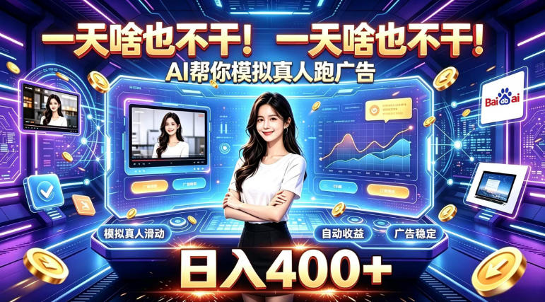 一天啥也不干！AI帮你模拟真人跑广告，稳定日入400+，实现真正被动变现【揭秘】 - 轻创社