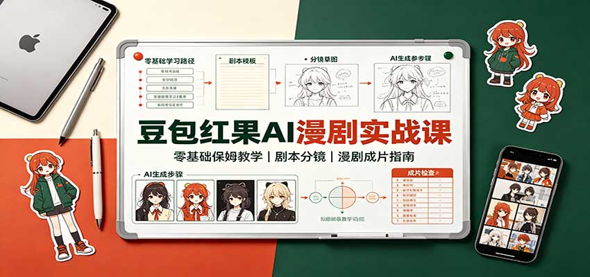 豆包红果AI漫剧实战课：零基础保姆教学，剧本分镜，漫剧成片指南 - 轻创社