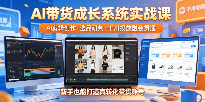 AI带货成长系统实战课，AI剪辑创作+选品研判+千川投放融会贯通，新手也能打造高转化带货账号(更新2026年) - 轻创社