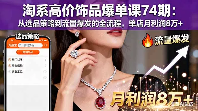 淘系高价饰品爆单课74期：从选品策略到流量爆发的全流程，单店月利润8万+ - 轻创社