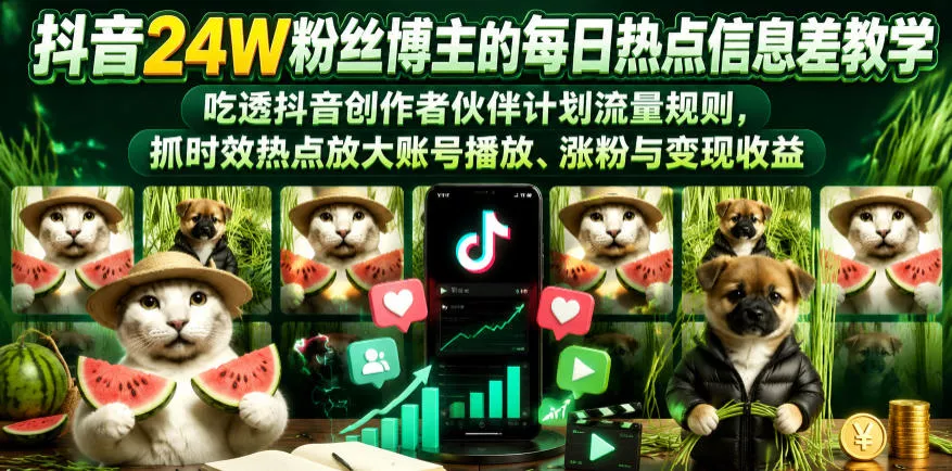抖音24W粉丝博主的每日热点信息差教学,吃透创作者伙伴计划流量规则,抓时效热点放大账号播放、涨粉与变现收益 抖音24W粉丝博主的每日热点信息差教学,吃透创作者伙伴计划流量规则,抓时效热点放大账号播放、涨粉与变现收益