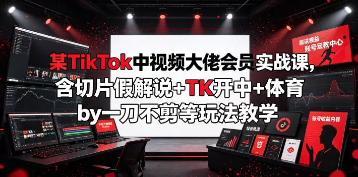 某TikTok中视频大佬会员实战课,含切片假解说+TK开中+体育by一刀不剪等玩法教学 某TikTok中视频大佬会员实战课,含切片假解说+TK开中+体育by一刀不剪等玩法教学