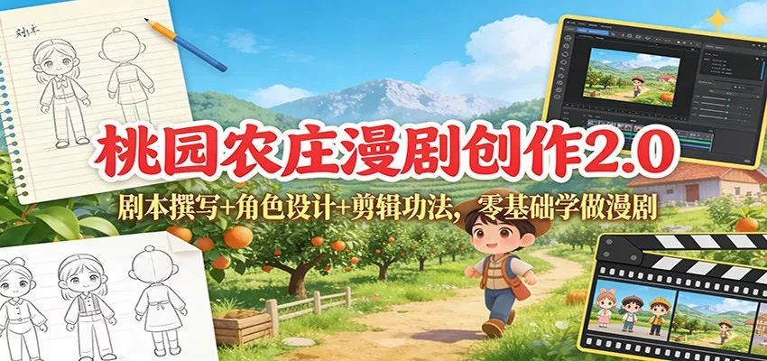 桃园农庄漫剧创作2.0：剧本撰写+角色设计+剪辑功法，零基础学做漫剧 - 轻创社