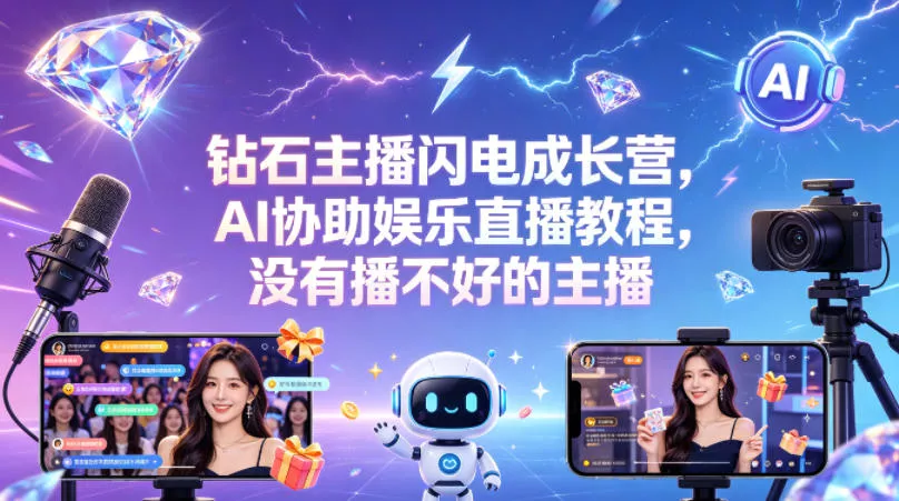钻石主播闪电成长营，Al协助娱乐直播教程，没有播不好的主播 - 轻创社