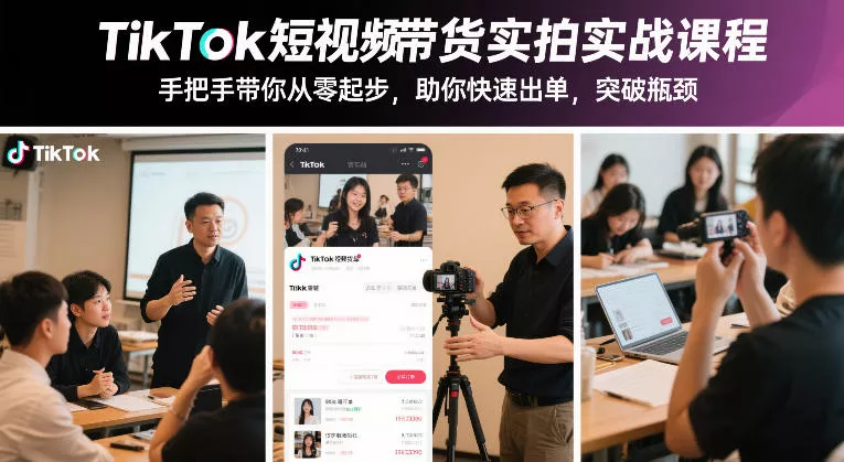 TikTok短视频带货实拍实战课程，手把手带你从零起步，助你快速出单，突破瓶颈 - 轻创社