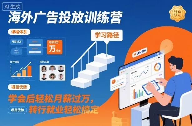 海外广告投放训练营，学会后轻松月薪过万，转行就业轻松搞定 - 轻创社