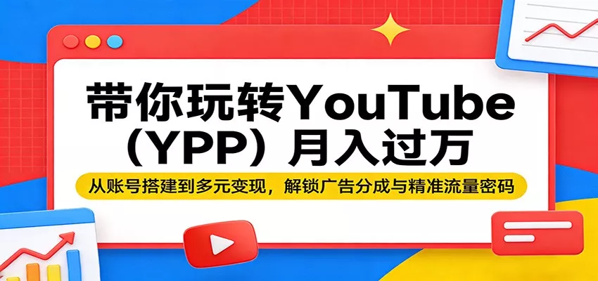 带你玩转YouTube(YPP)月入过万：从账号搭建到多元变现，解锁广告分成与精准流量密码 - 轻创社