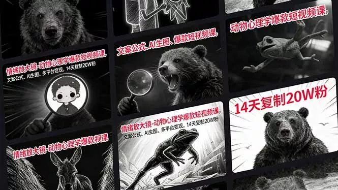 情绪放大镜-动物心理学爆款短视频课，文案公式、AI生图、多平台变现，14天复制20W粉 - 轻创社