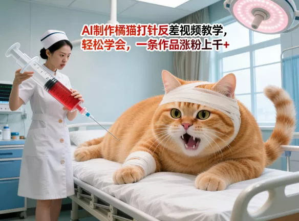 AI制作橘猫打针反差视频教学，轻松学会，一条作品涨粉上千+ - 轻创社