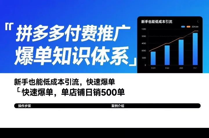 拼多多付费推广爆单知识体系，新手也能低成本引流，快速爆单，单店铺日销500单 - 轻创社