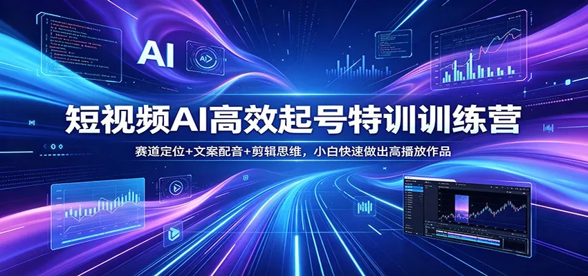 短视频AI高效起号特训训练营：赛道定位+文案配音+剪辑思维，小白快速做出高播放作品 - 轻创社