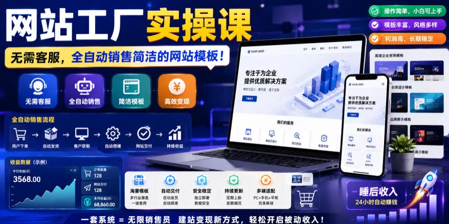 网站工厂实操课，无需客服，网站模板自动赚钱！【原创双语字幕】 - 轻创社