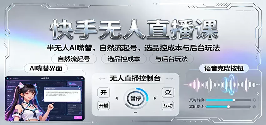 快手无人直播课：半无人AI嘴替，自然流起号，选品控成本与后台玩法 - 轻创社