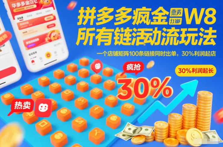 拼多多疯狂活动流玩法，所有链接全部打标，一个店铺矩阵100条链接同时出单，30%利润起店 - 轻创社