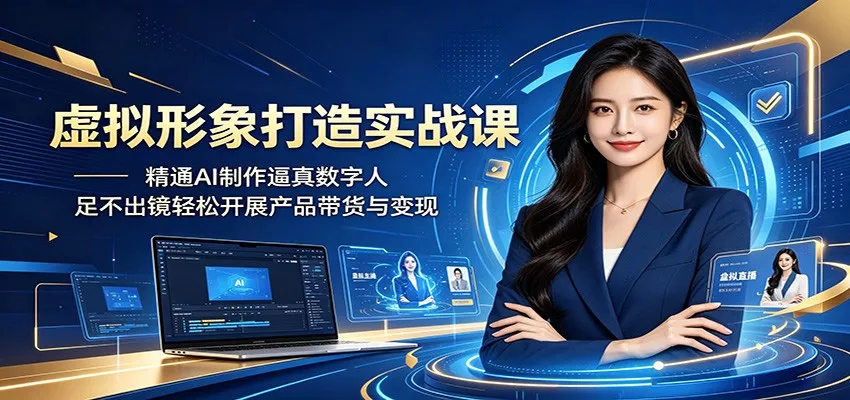 虚拟形象打造实战课:精通AI制作逼真数字人,足不出镜轻松开展产品带货与变现 - 轻创社
