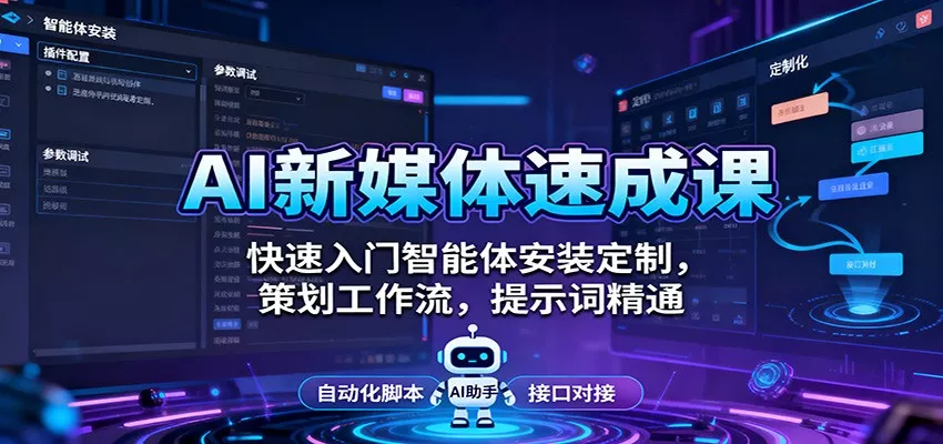 AI新媒体速成课：快速入门智能体安装定制，策划工作流，提示词精通 - 轻创社
