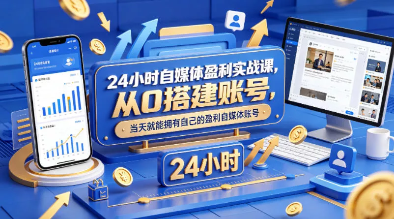 24小时自媒体盈利实战课，从0搭建账号，当天就能拥有自己的盈利自媒体账号 - 轻创社