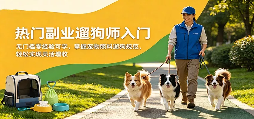 热门副业遛狗师入门，无门槛零经验可学，掌握宠物照料遛狗规范，轻松实现灵活增收 - 轻创社