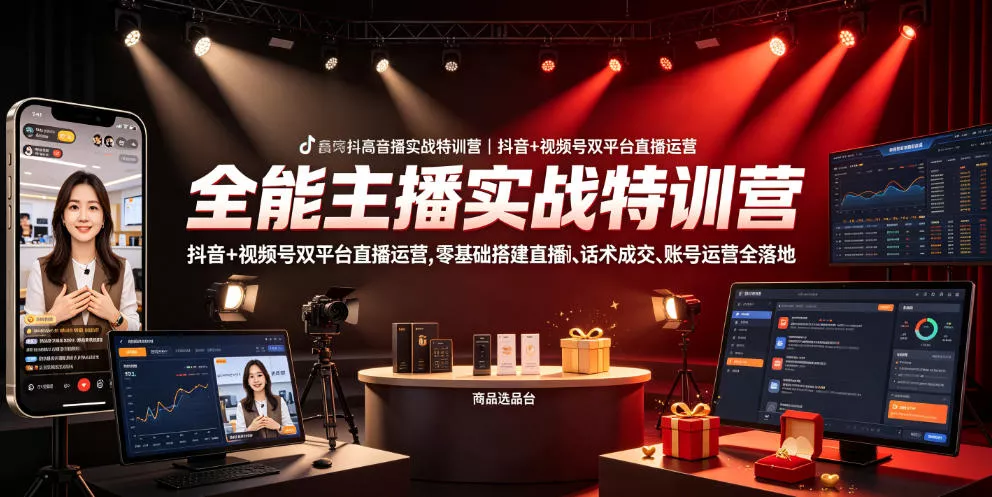 全能主播实战特训营｜抖音+视频号双平台直播运营，零基础搭建直播间、精准选品、话术成交、账号运营全落地 - 轻创社