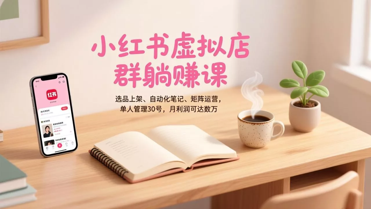 小红书虚拟店群躺赚课，选品上架、自动化笔记、矩阵运营，单人管理30号，月利润可达数万 - 轻创社