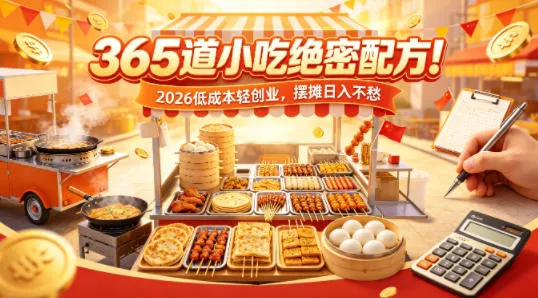 365道小吃绝密配方！2026低成本轻创业，摆摊日入不愁 - 轻创社