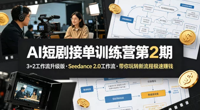 AI短剧接单训练营第2期，3+2工作流升级版，Seedance 2.0工作流，带你玩转新流程极速賺钱 - 轻创社