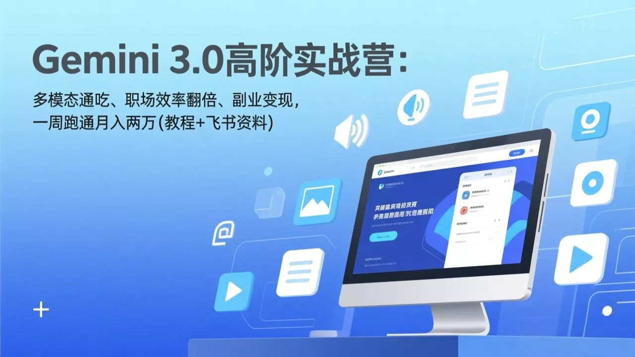Gemini 3.0高阶实战营：多模态通吃、职场效率翻倍、副业变现，一周跑通月入两万(教程+飞书资料 - 轻创社