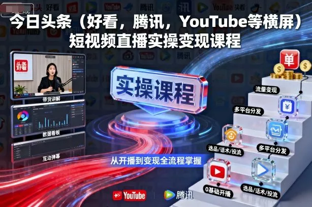 今日头条(好看，腾讯，YouTube等横屏)短视频直播实操变现课程 - 轻创社
