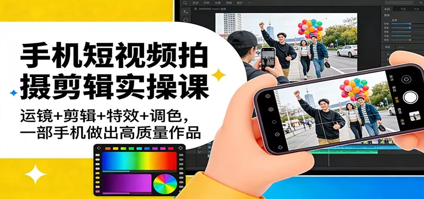 手机短视频拍摄剪辑实操课：运镜+剪辑+特效+调色，一部手机做出高质量作品 - 轻创社