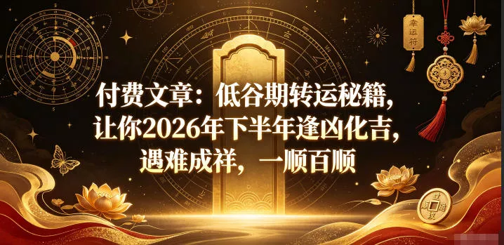 付费文章:低谷期转运秘籍,让你2026年下半年逢凶化吉,遇难成祥,一顺百顺 付费文章:低谷期转运秘籍,让你2026年下半年逢凶化吉,遇难成祥,一顺百顺