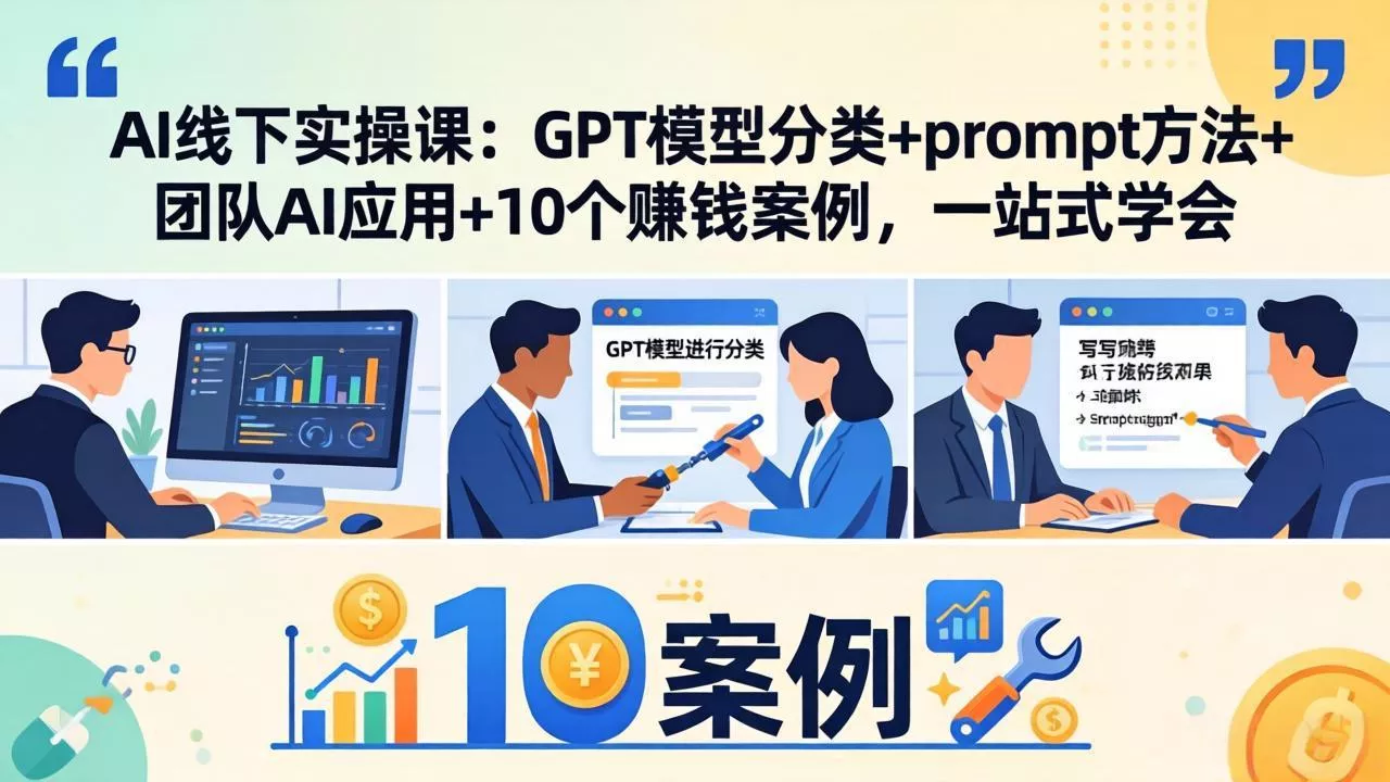 AI线下实操课：GPT模型分类+prompt方法+团队AI应用+10个赚钱案例，一站式学会 - 轻创社