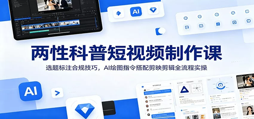 两性科普短视频制作课：选题标注合规技巧，AI绘图指令搭配剪映剪辑全流程实操 - 轻创社