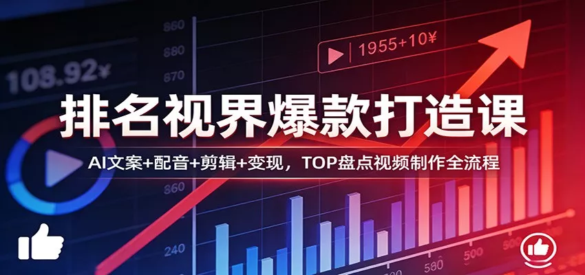 排名视界爆款打造课：AI文案+配音+剪辑+变现，TOP盘点视频制作全流程 - 轻创社