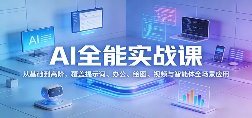 AI全能实战课：从基础到高阶，覆盖提示词、办公、绘图、视频与智能体全场景应用 - 轻创社