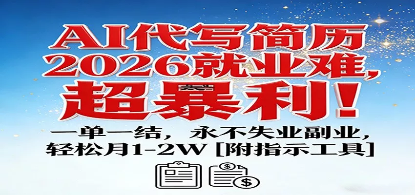 AI代写简历，2026就业难，超暴利！一单一结，永不失业副业，轻松月1-2W【附指令工具】 - 轻创社
