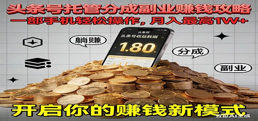 全程托管今日头条，一部手机就可以开干，最高躺赚1W+ - 轻创社