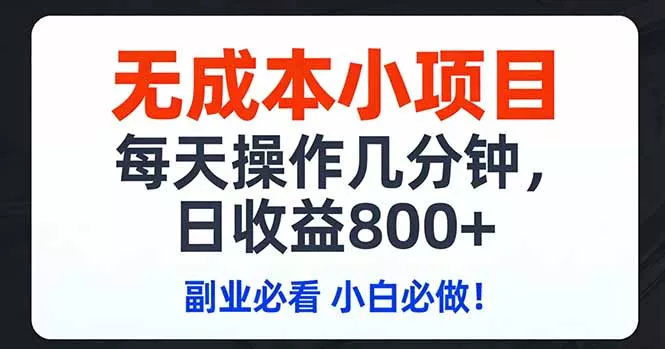 无成本小项目,每天操作几分钟,日收益800+ 副业必看 小白必做！ - 轻创社