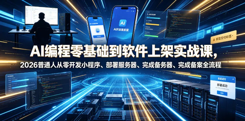 AI编程零基础到软件上架实战课，2026普通人从零开发小程序、部署服务器、完成备案全流程项目落地教程 - 轻创社