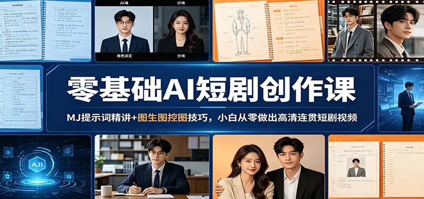 零基础AI短剧创作课：MJ提示词精讲+图生图控图技巧，小白从零做出高清连贯短剧视频 - 轻创社