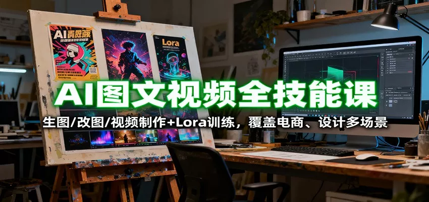 AI图文视频全技能课：生图/改图/视频制作+Lora训练，覆盖电商 、设计多场景 - 轻创社