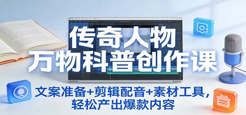 传奇人物万物科普创作课：文案准备+剪辑配音+素材工具，轻松产出爆款内容 - 轻创社