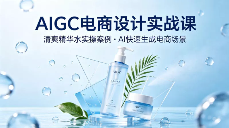 AIGC电商设计实战课，以清爽精华水为实操案例，教你用AI快速生成电商场景 - 轻创社