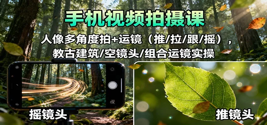 手机视频拍摄课：人像多角度拍+运镜(推/拉/跟/摇)，古建筑/空镜头/组合运镜实操 - 轻创社