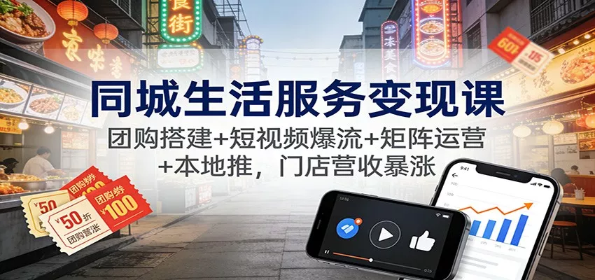 同城生活服务变现课：团购搭建+短视频爆流+矩阵运营+本地推，门店营收暴涨 - 轻创社