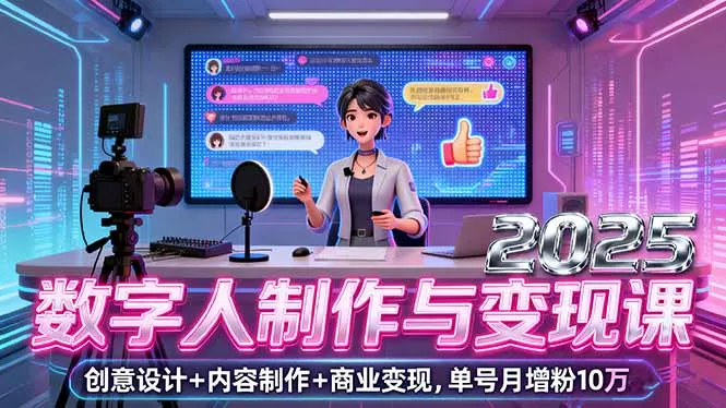 2025数字人制作与变现课，创意设计+内容制作+商业变现，单号月增粉10万+ - 轻创社